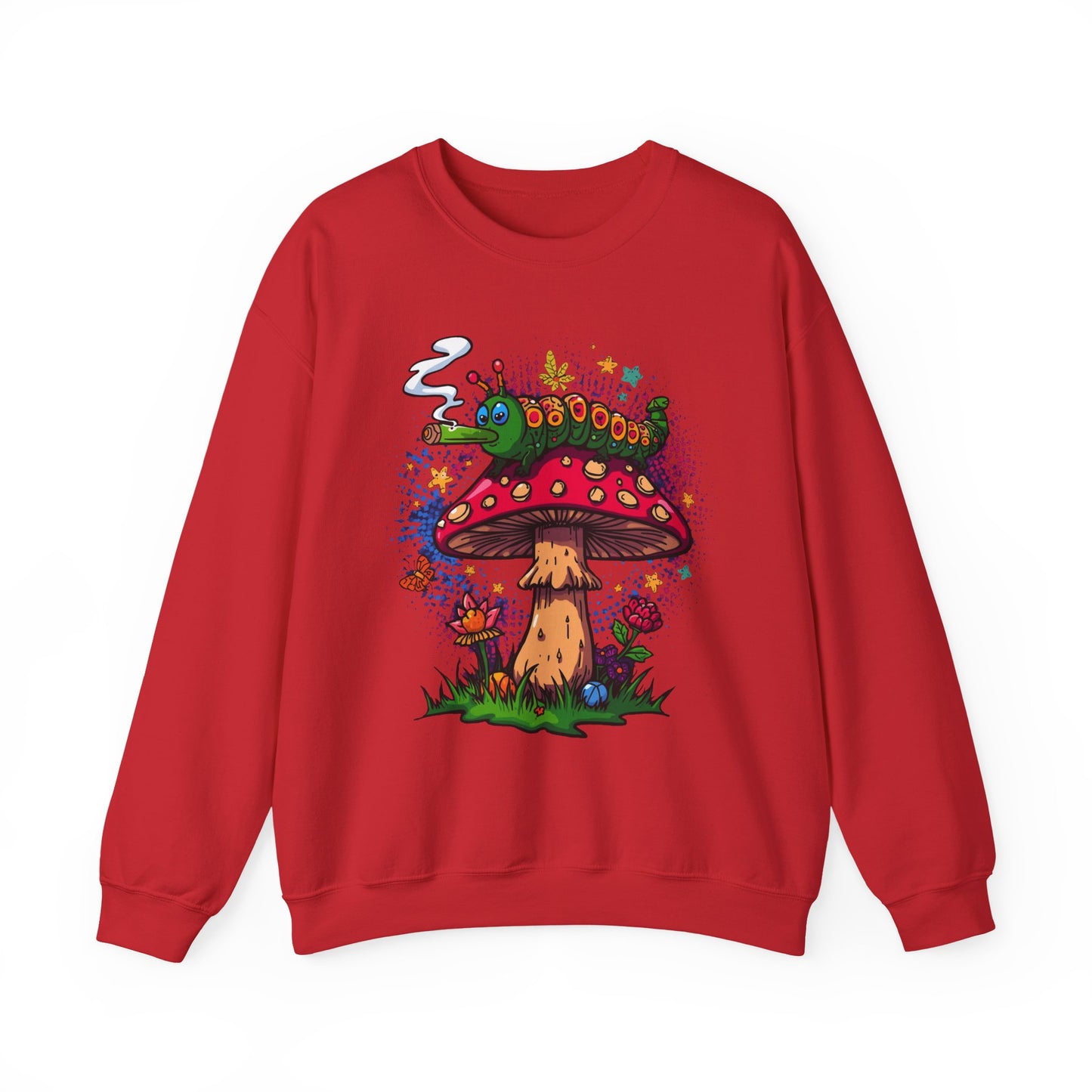 Psychedelic Mushroom and smoking Caterpillar sweatshirt | trippy hippie Illustration