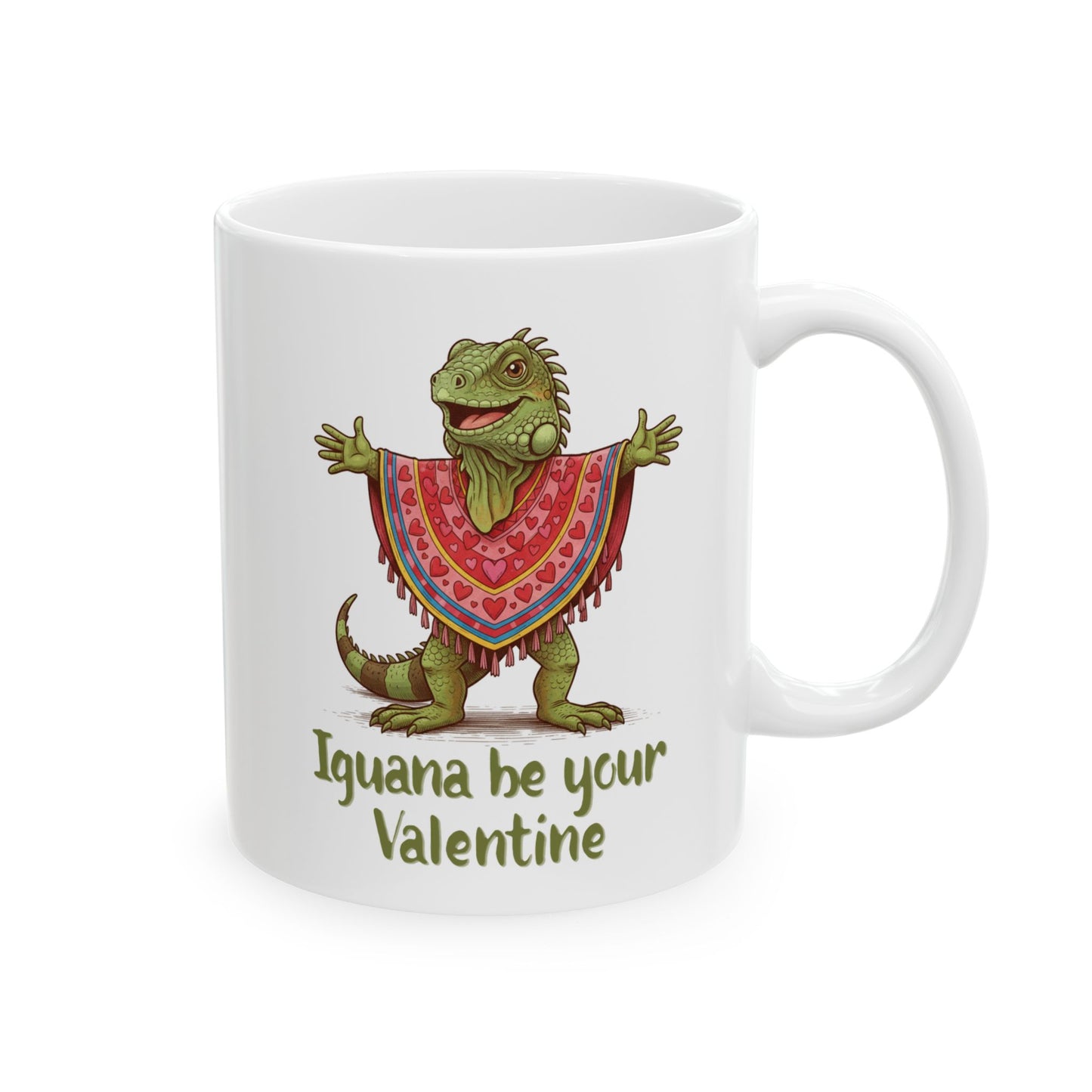 Valentines Day ! Funny Iguana be your Valentine Mug | Iguana in Heart Poncho