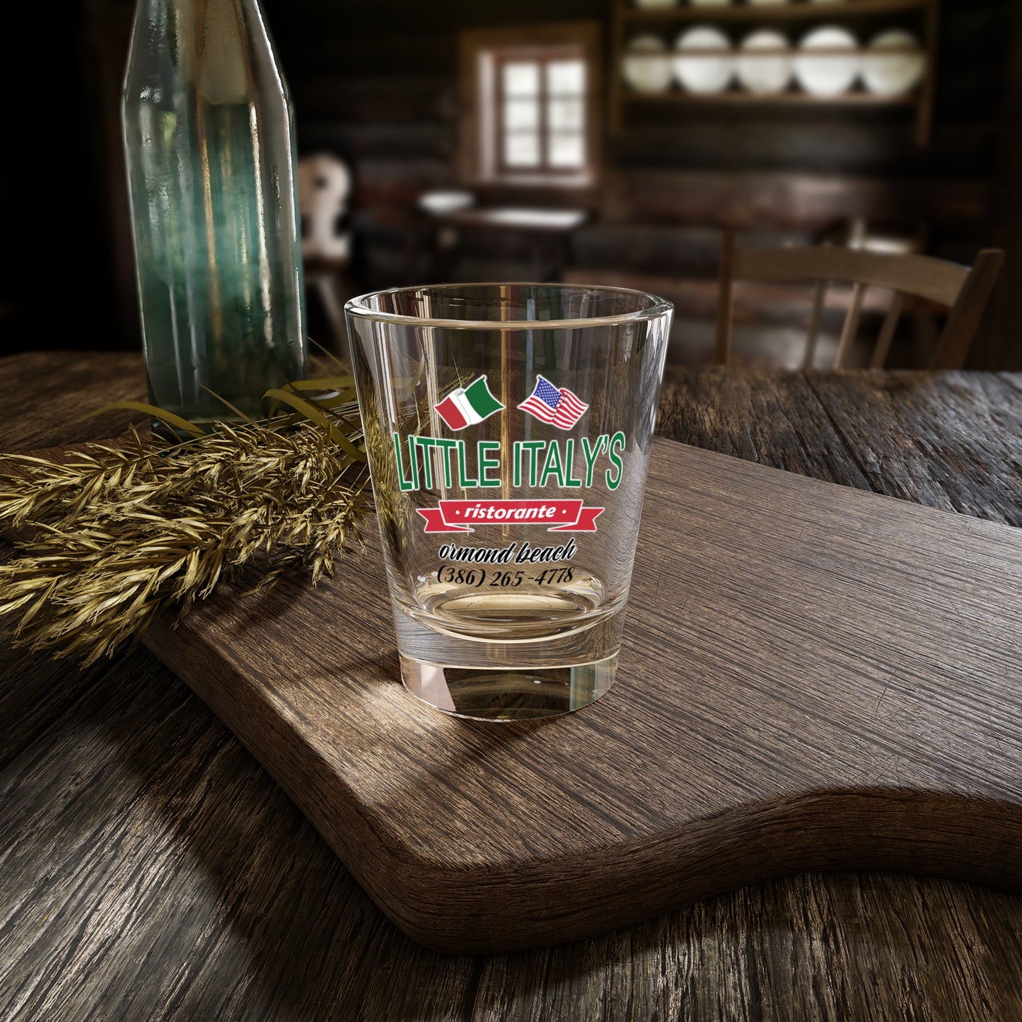 Little Italy's Ristorante 1.5oz Shot Glass | Ormond Beach | Italian American Flag Logo