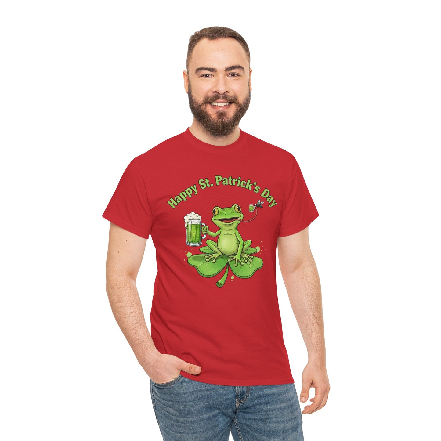 St. Patrick’s Day Happy Frog on a Shamrock T‑Shirt