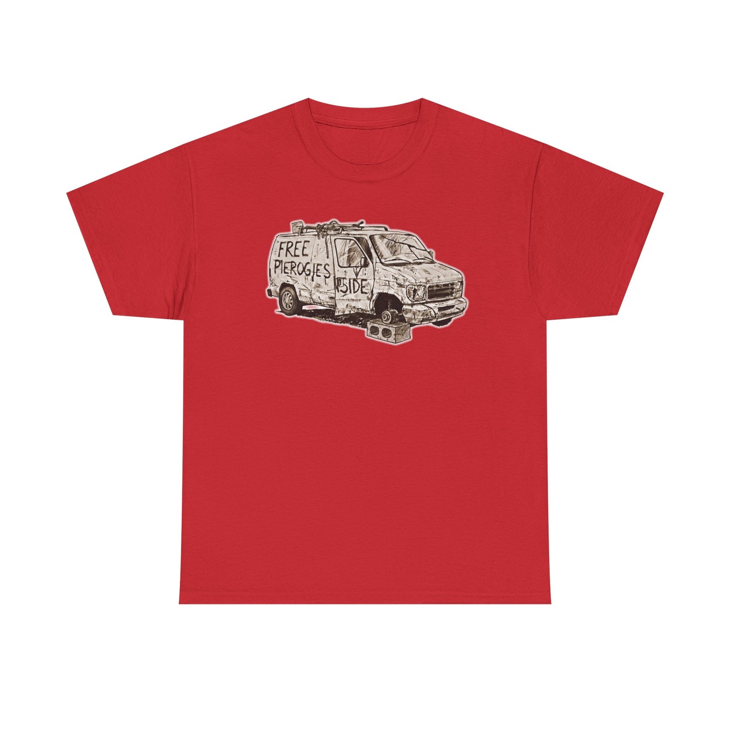 Free Pierogies Sketchy Van Funny Tee | Bad Food Truck Illustration T-Shirt