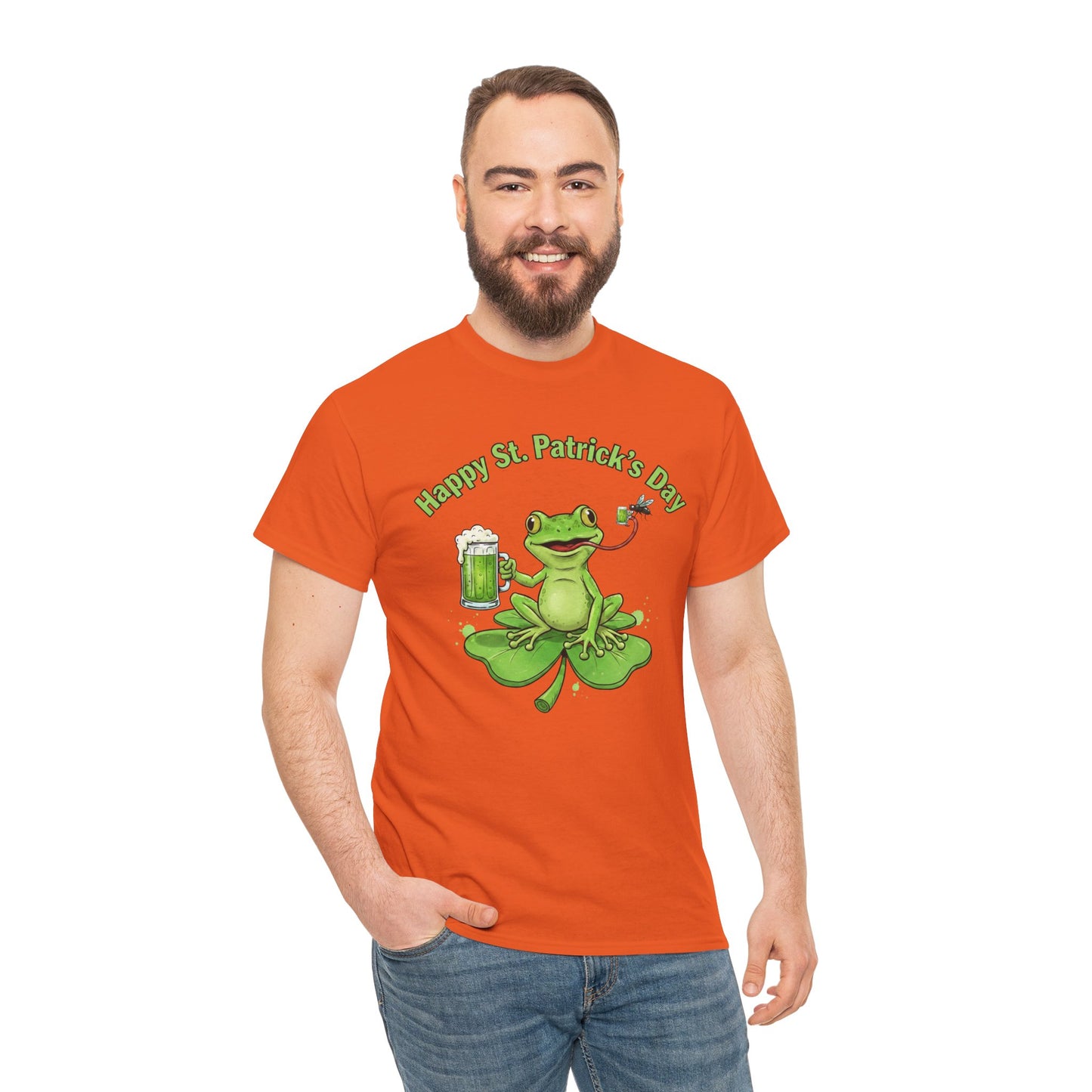 St. Patrick’s Day Happy Frog on a Shamrock T‑Shirt