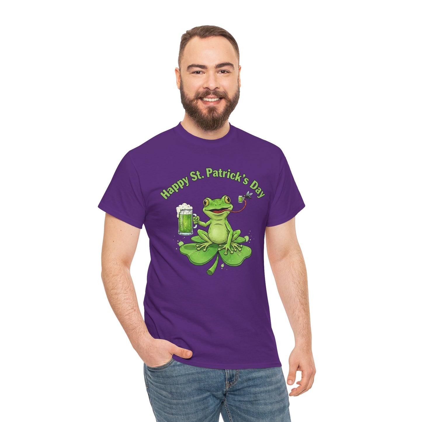 St. Patrick’s Day Happy Frog on a Shamrock T‑Shirt