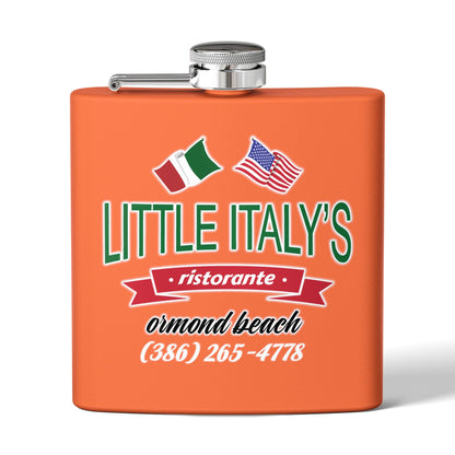 Little Italy's Ristorante 6oz Stainless Steel Flask | Ormond Beach | Italian American Flag Logo