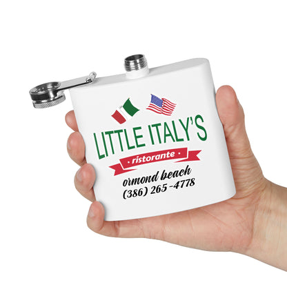 Little Italy's Ristorante 6oz Stainless Steel Flask | Ormond Beach | Italian American Flag Logo