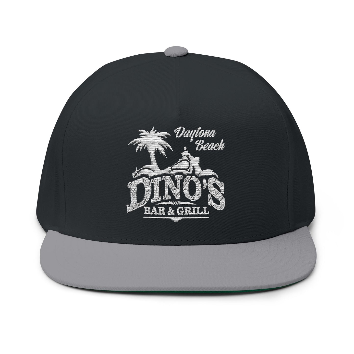 Embroidered Flat Bill Snapback Hat | Dino's Bar & Grill | Daytona Beach