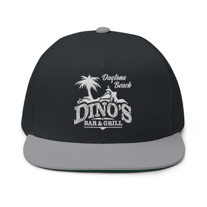 Embroidered Flat Bill Snapback Hat | Dino's Bar & Grill | Daytona Beach