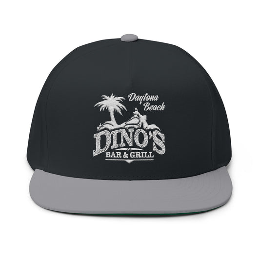 Embroidered Flat Bill Snapback Hat | Dino's Bar & Grill | Daytona Beach