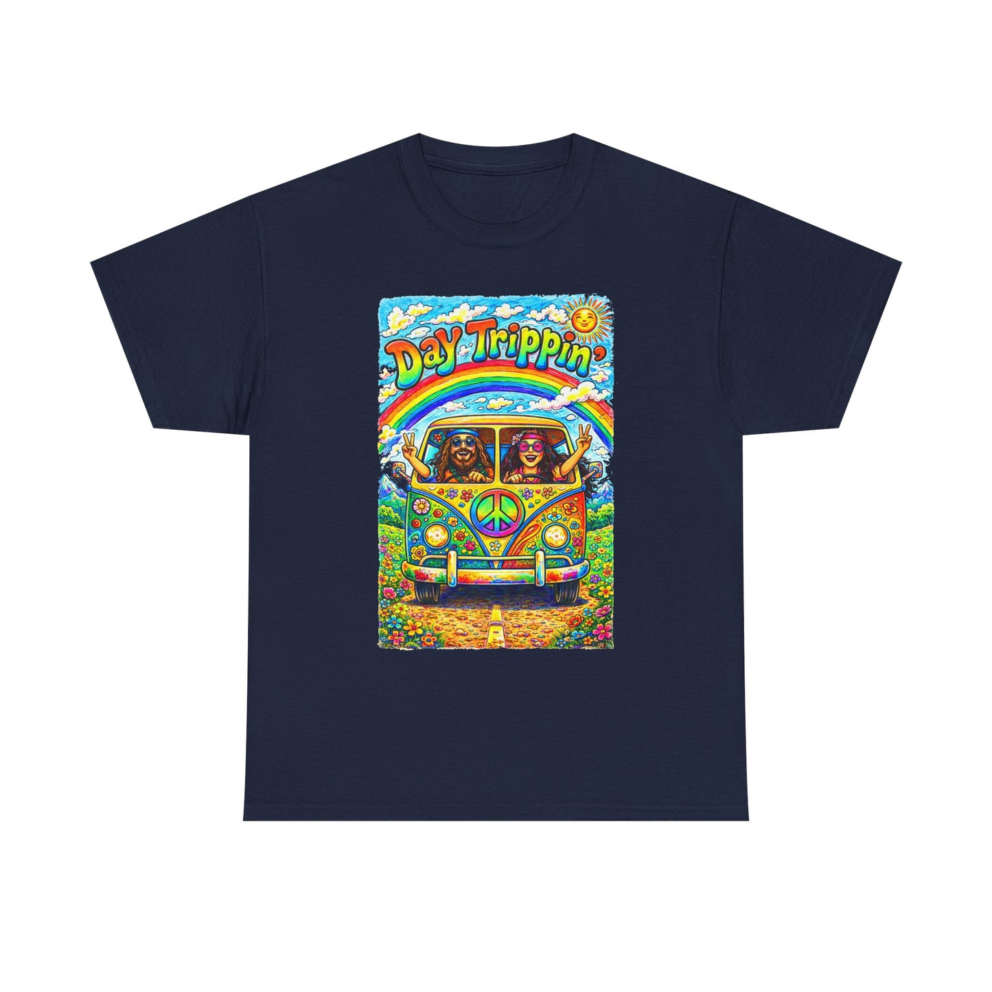 Day Trippin VW Bus Tee | Hippie Van Peace Sign Rainbow Design