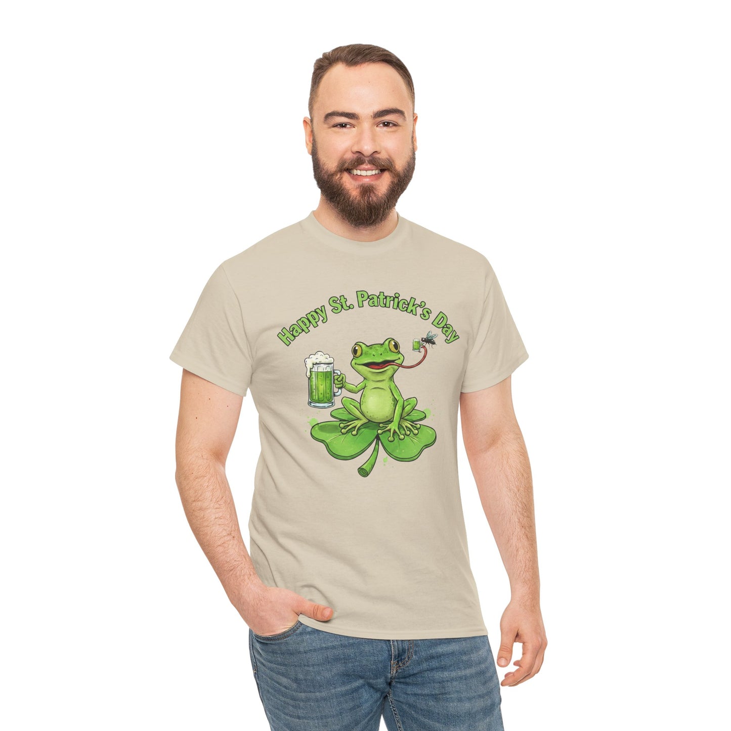 St. Patrick’s Day Happy Frog on a Shamrock T‑Shirt