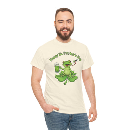 St. Patrick’s Day Happy Frog on a Shamrock T‑Shirt
