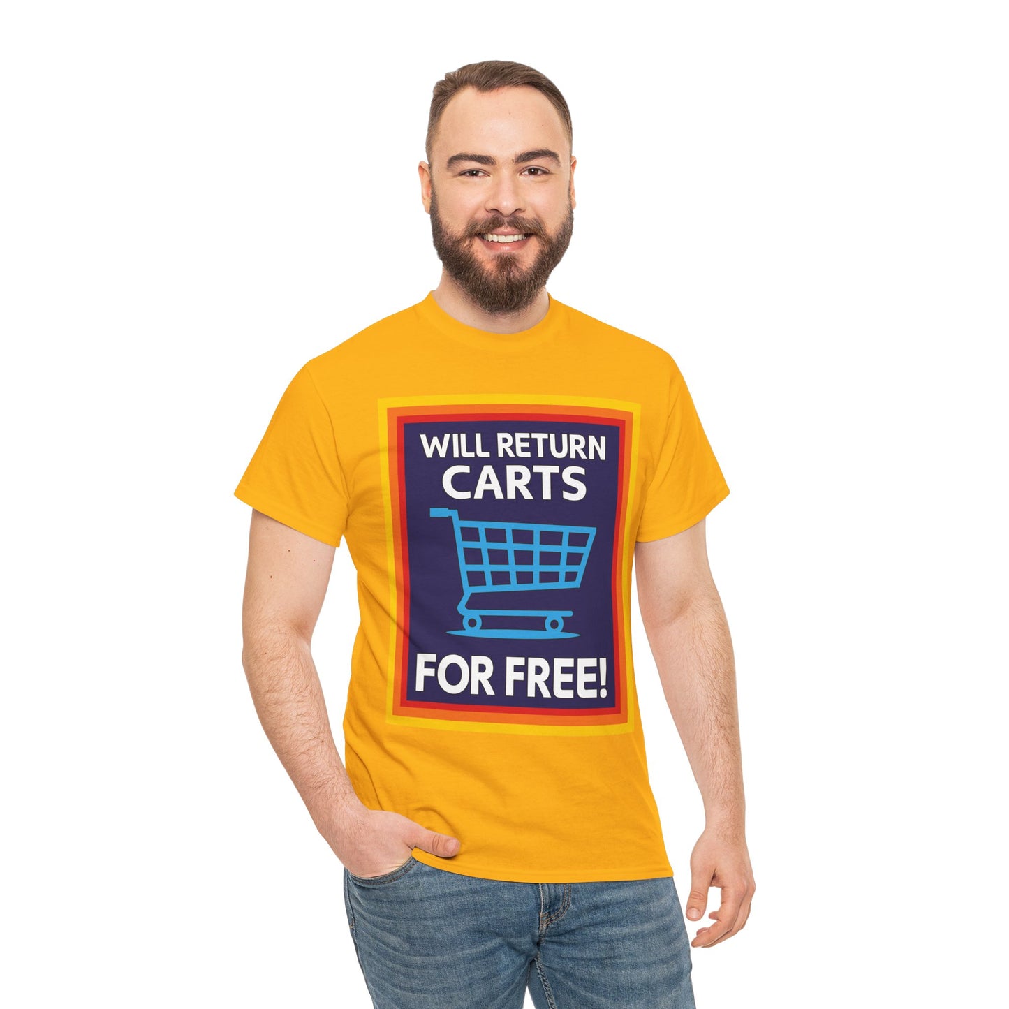 Will Return Carts for Free T-shirt | Grocery Shopping Tee | Shopping Cart Image