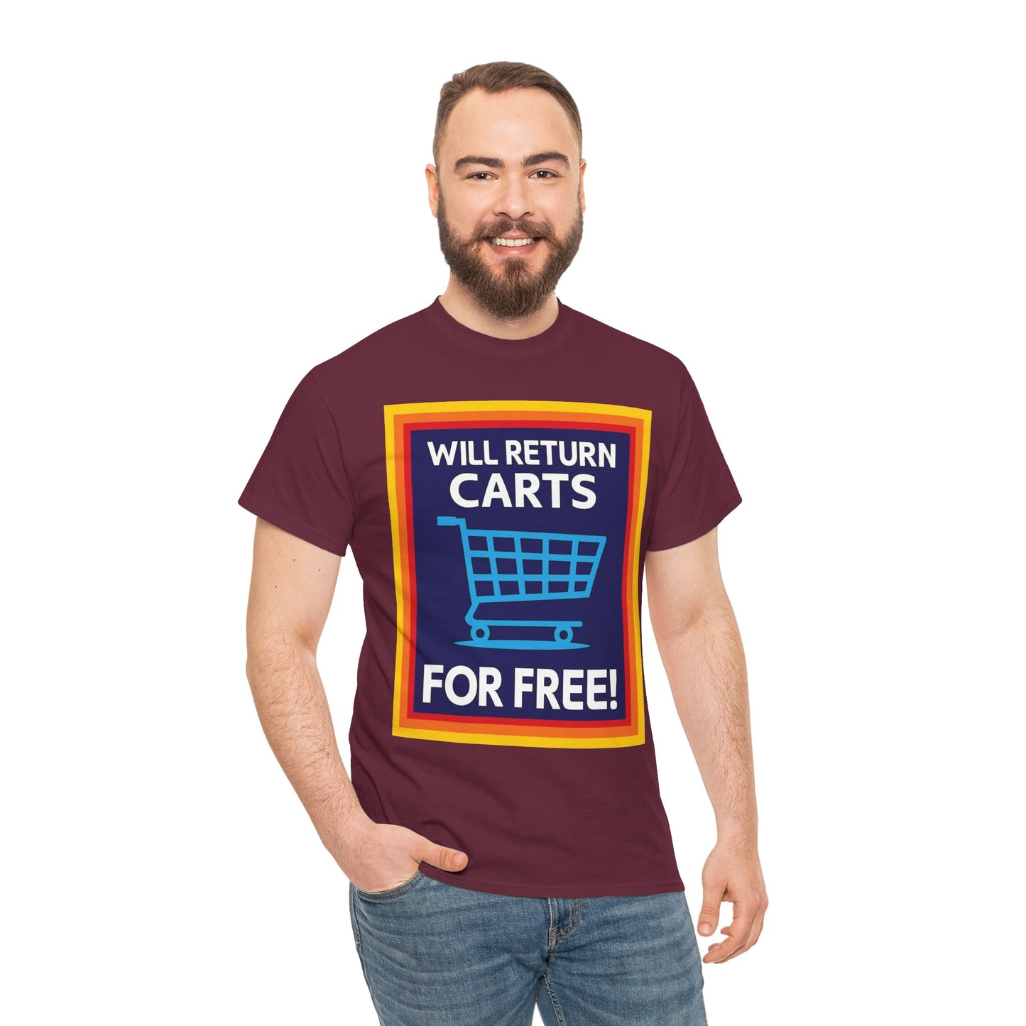 Will Return Carts for Free T-shirt | Grocery Shopping Tee | Shopping Cart Image