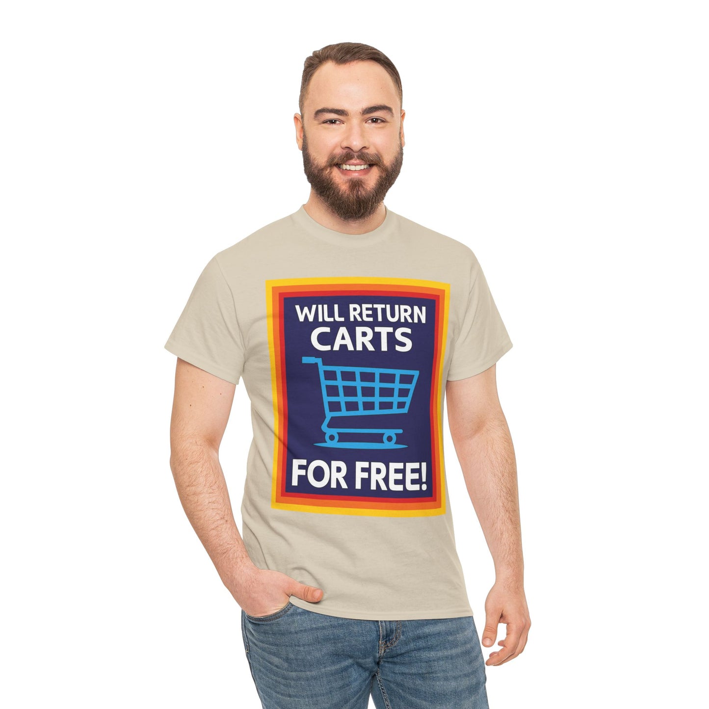 Will Return Carts for Free T-shirt | Grocery Shopping Tee | Shopping Cart Image