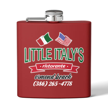 Little Italy's Ristorante 6oz Stainless Steel Flask | Ormond Beach | Italian American Flag Logo