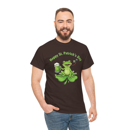 St. Patrick’s Day Happy Frog on a Shamrock T‑Shirt