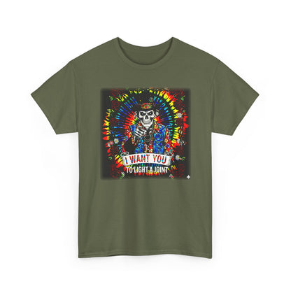 Tie Dye Skeleton Soldier I Want You To Light A Joint T-Shirt | Psychedelic Cannabis Tee