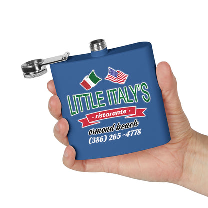 Little Italy's Ristorante 6oz Stainless Steel Flask | Ormond Beach | Italian American Flag Logo