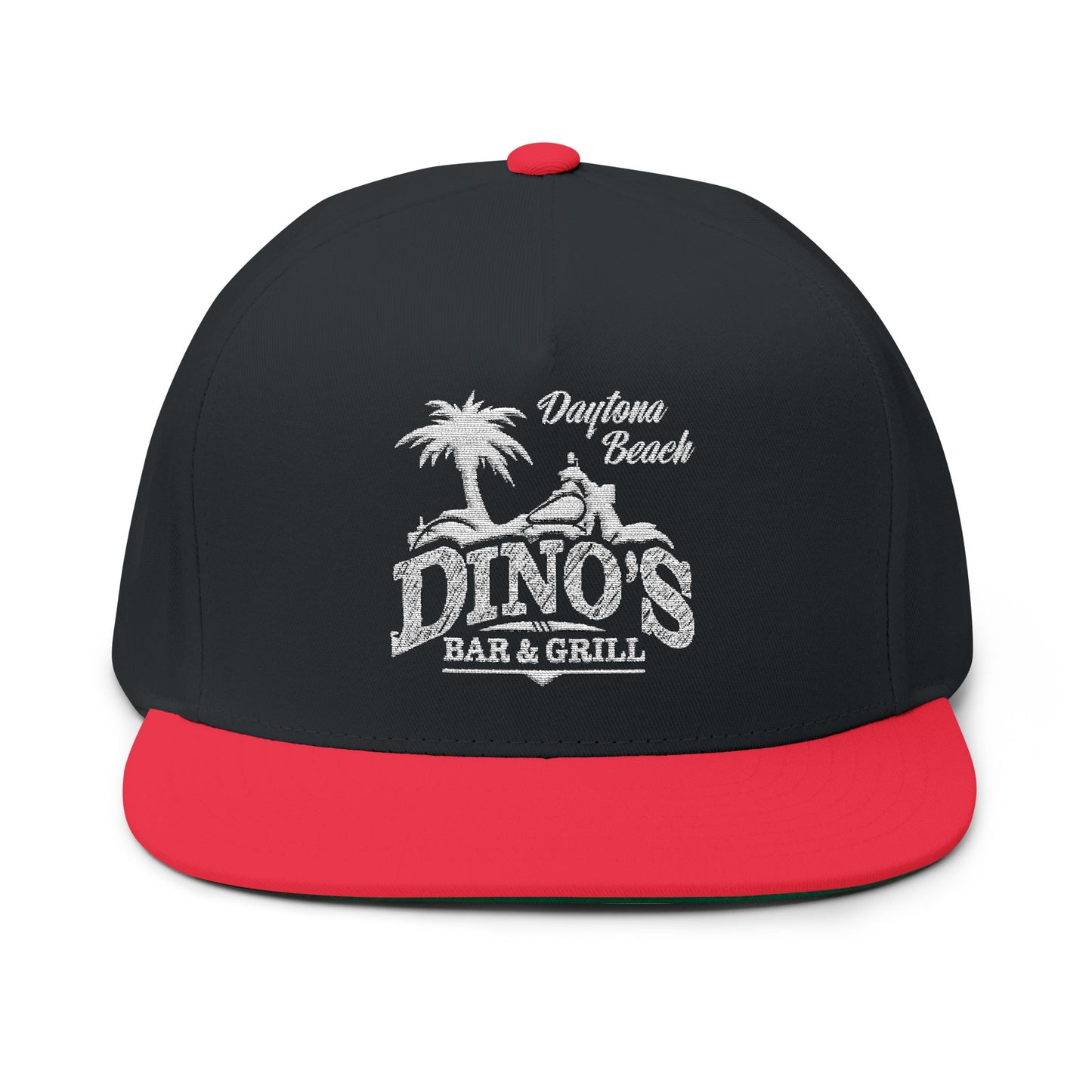 Embroidered Flat Bill Snapback Hat | Dino's Bar & Grill | Daytona Beach