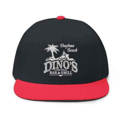 Embroidered Flat Bill Snapback Hat | Dino's Bar & Grill | Daytona Beach