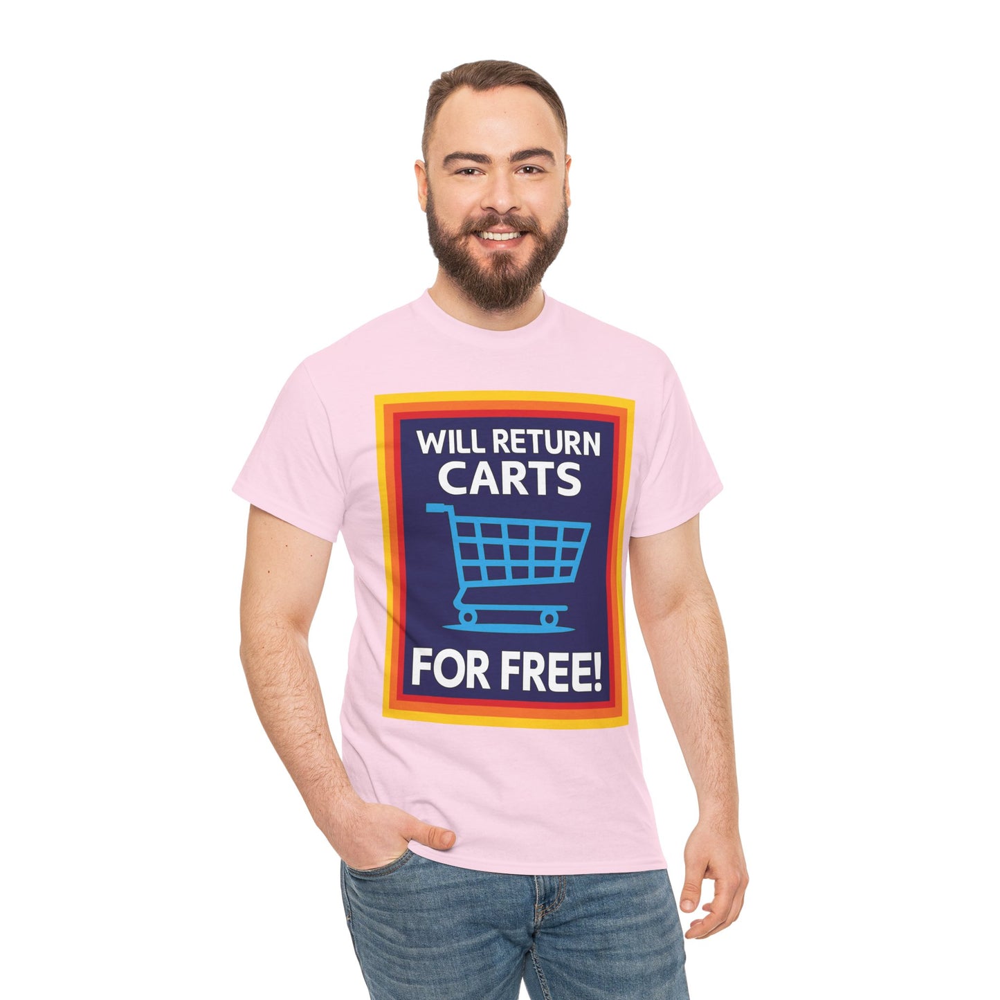 Will Return Carts for Free T-shirt | Grocery Shopping Tee | Shopping Cart Image
