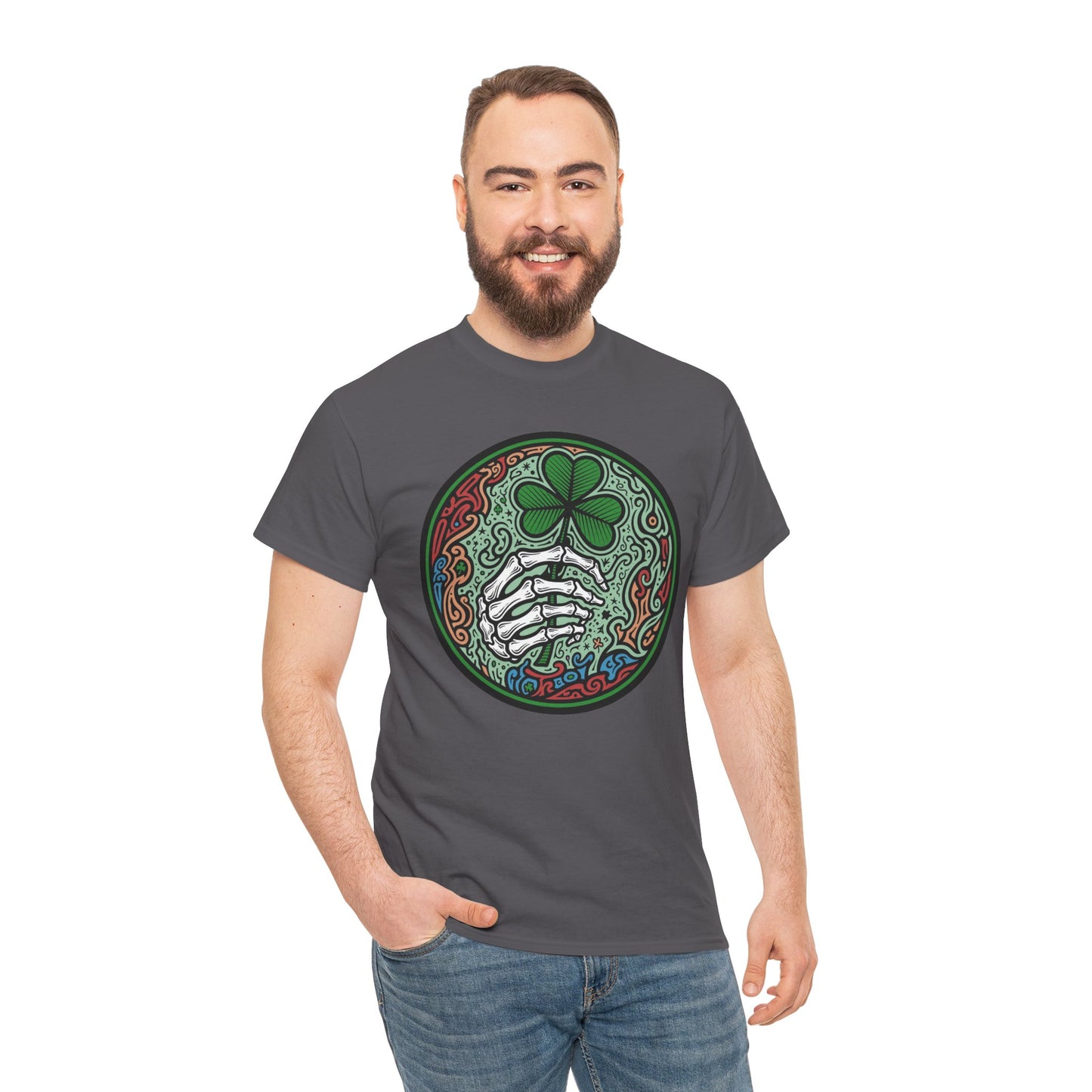 St. Patrick’s Day Skeleton Hand with Shamrock T‑Shirt