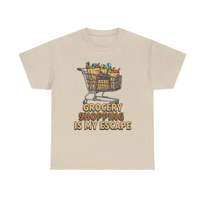 Grocery Shopping Is My Escape T-Shirt | Foodie | Shopping Cart Illustration