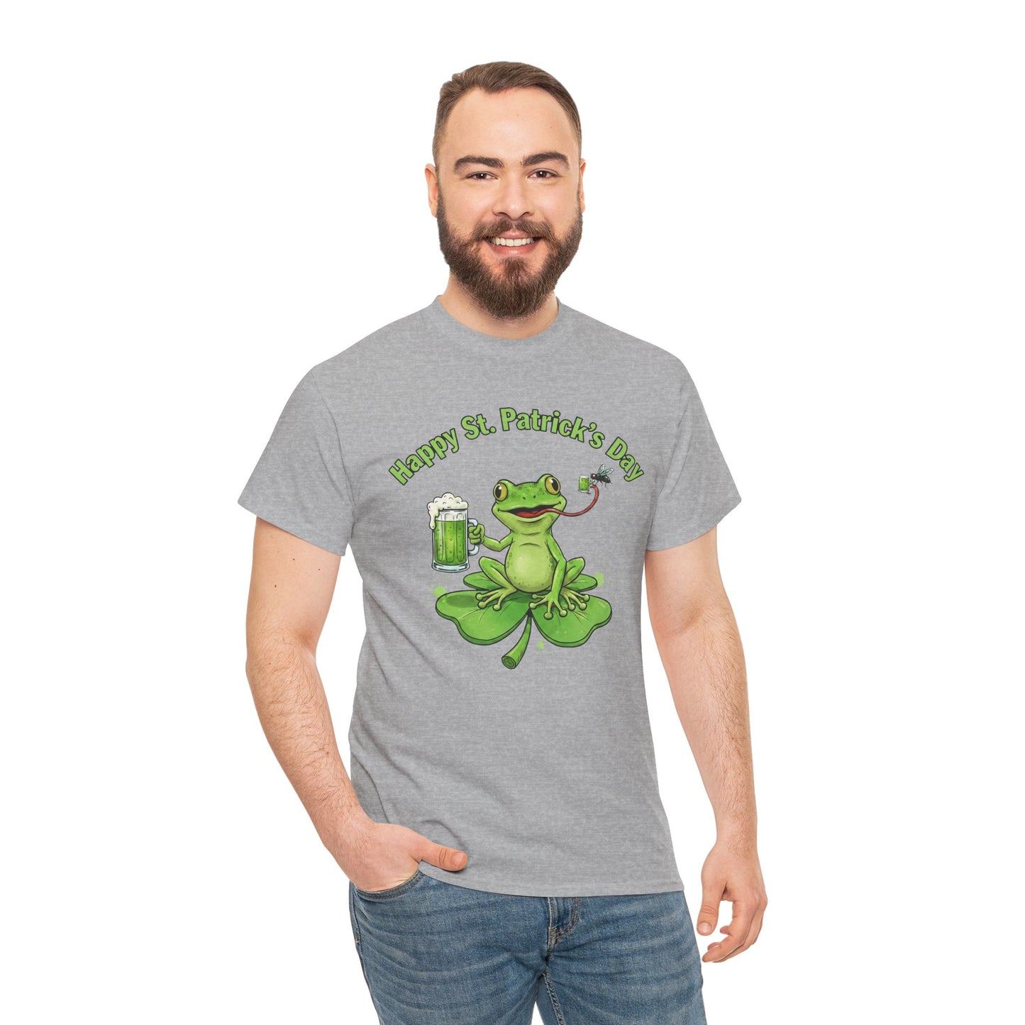 St. Patrick’s Day Happy Frog on a Shamrock T‑Shirt