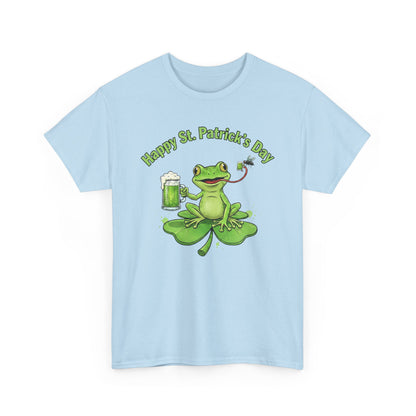 St. Patrick’s Day Happy Frog on a Shamrock T‑Shirt