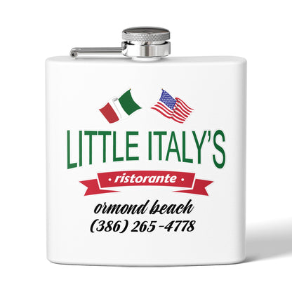 Little Italy's Ristorante 6oz Stainless Steel Flask | Ormond Beach | Italian American Flag Logo