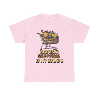 Grocery Shopping Is My Escape T-Shirt | Foodie | Shopping Cart Illustration