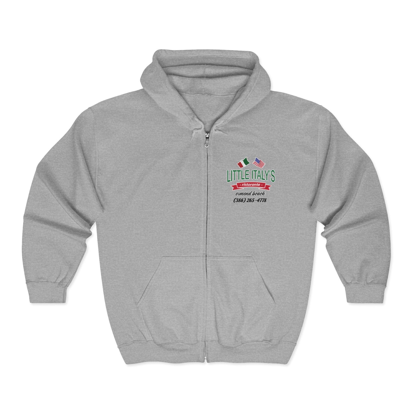Little Italy's Ristorante 2-Sided Zip Hoodie | Ormond Beach | Italian American Flag Logo