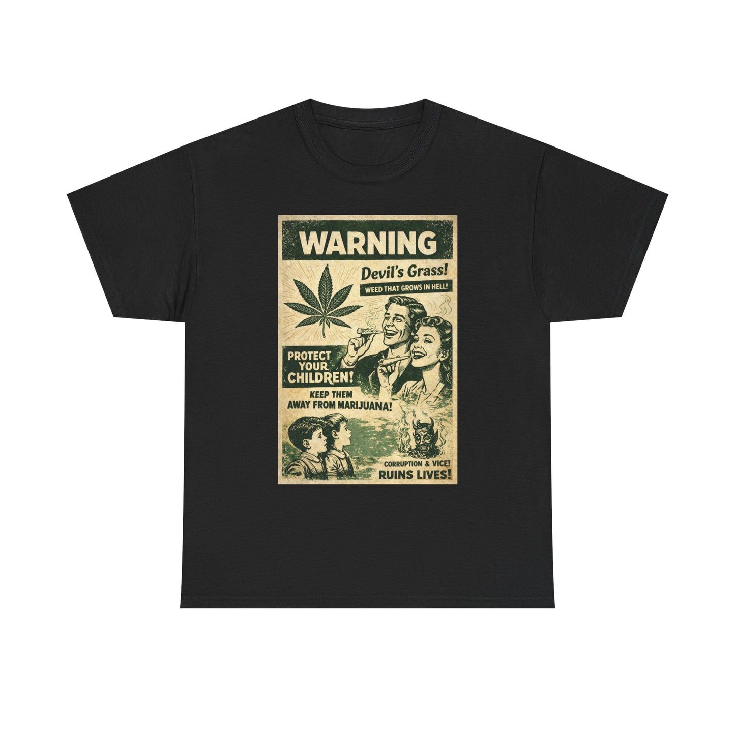 Vintage Anti-Marijuana Warning Poster T-Shirt | Retro Cannabis Graphic Tee