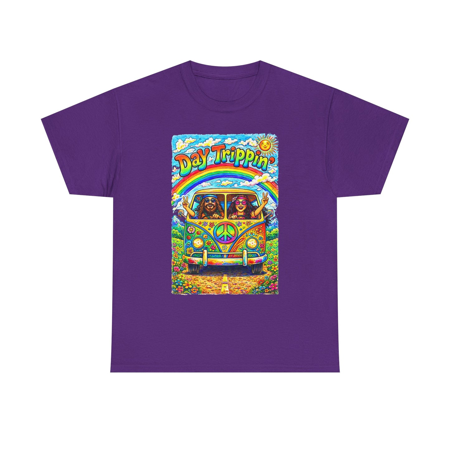 Day Trippin VW Bus Tee | Hippie Van Peace Sign Rainbow Design