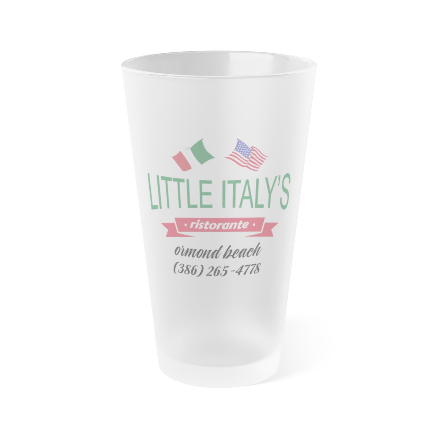 Little Italy’s Ristorante 16oz Frosted Pint Glass | Ormond Beach | Italian American Flag Logo