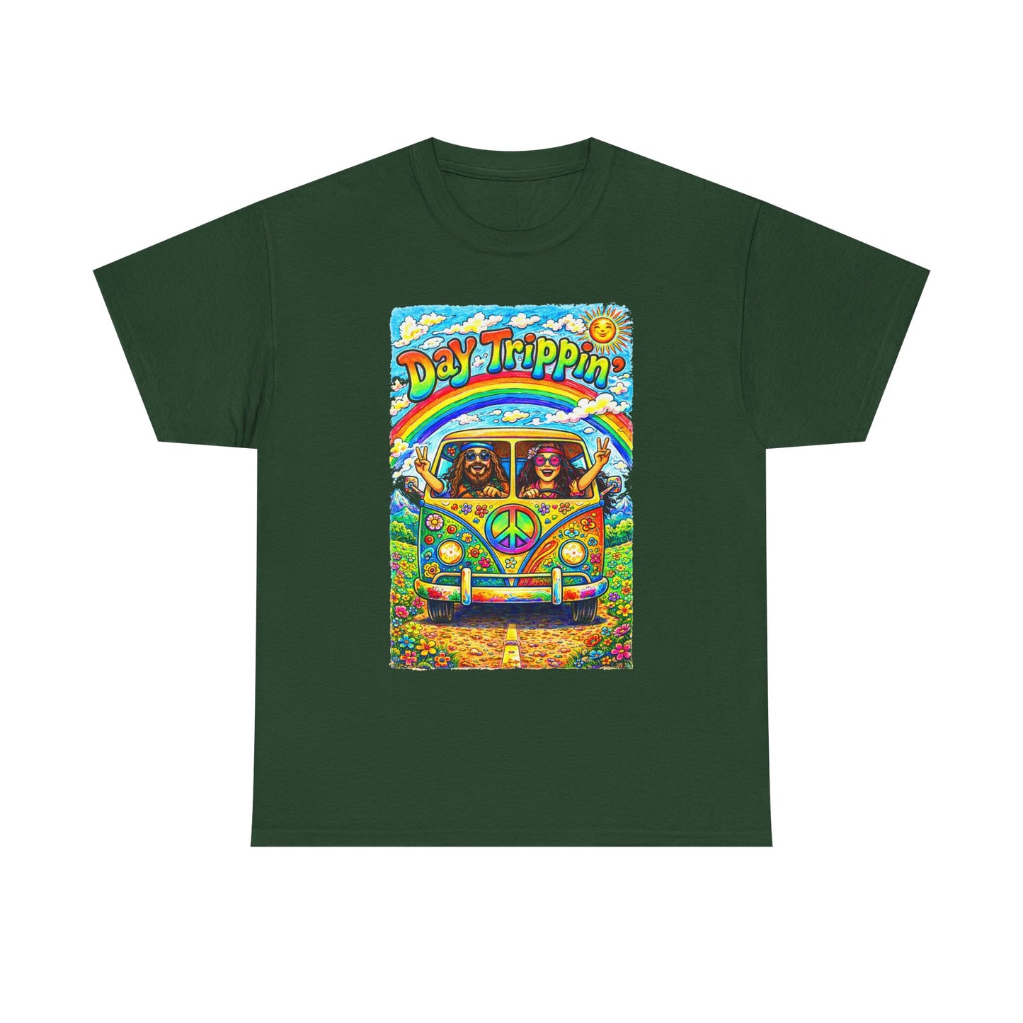 Day Trippin VW Bus Tee | Hippie Van Peace Sign Rainbow Design
