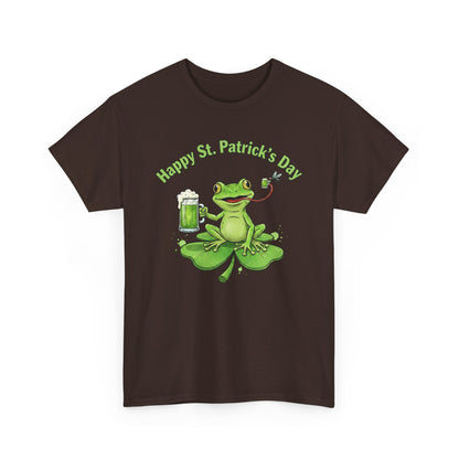St. Patrick’s Day Happy Frog on a Shamrock T‑Shirt