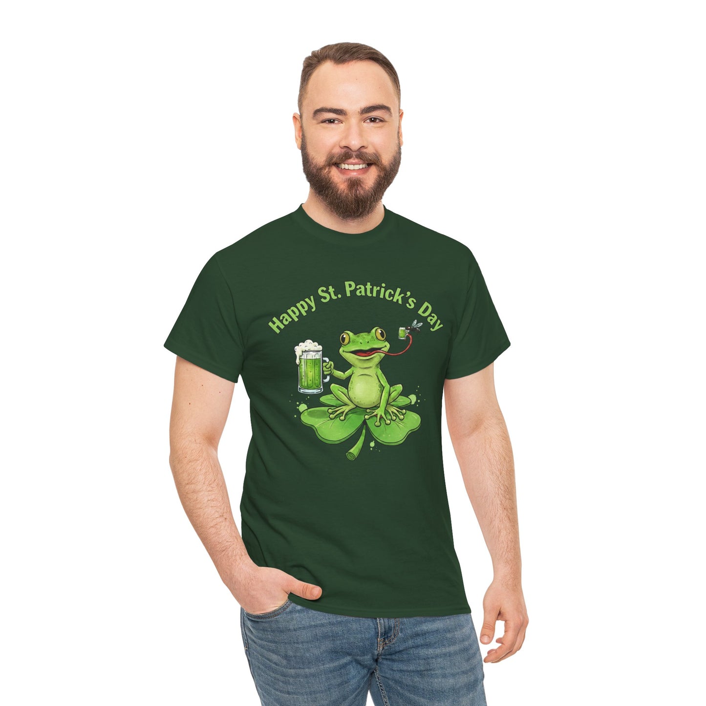 St. Patrick’s Day Happy Frog on a Shamrock T‑Shirt