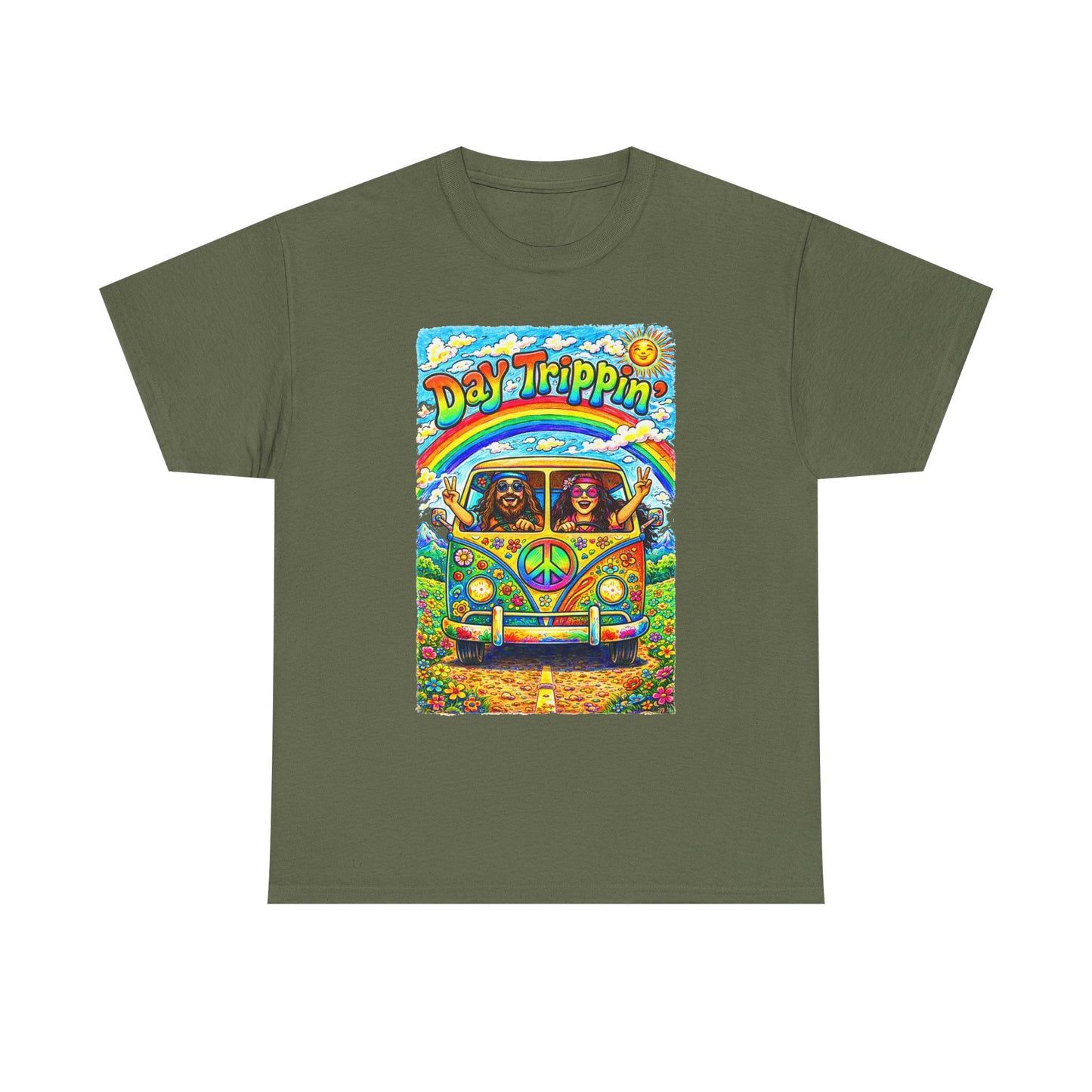 Day Trippin VW Bus Tee | Hippie Van Peace Sign Rainbow Design
