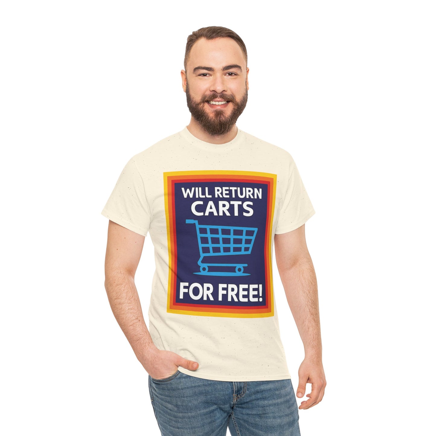 Will Return Carts for Free T-shirt | Grocery Shopping Tee | Shopping Cart Image