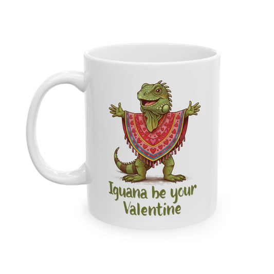 Valentines Day ! Funny Iguana be your Valentine Mug | Iguana in Heart Poncho