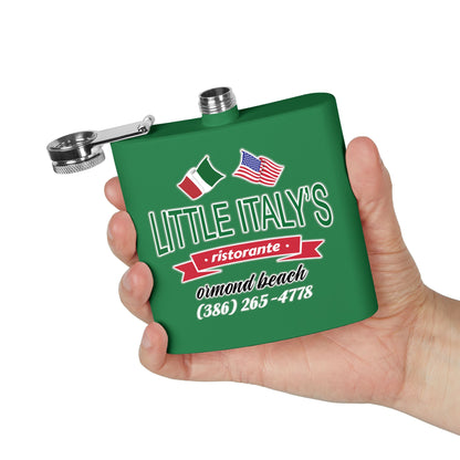 Little Italy's Ristorante 6oz Stainless Steel Flask | Ormond Beach | Italian American Flag Logo