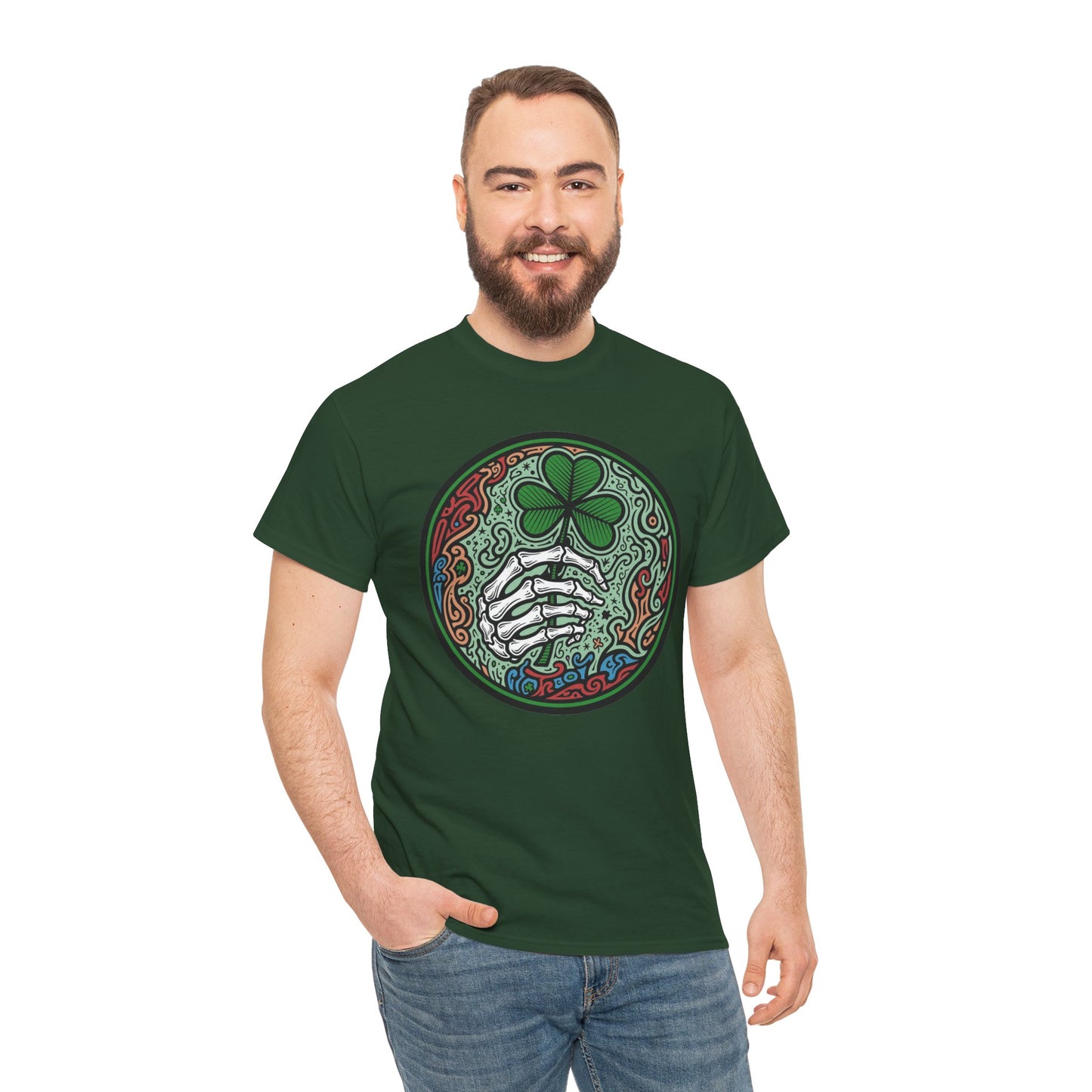 St. Patrick’s Day Skeleton Hand with Shamrock T‑Shirt