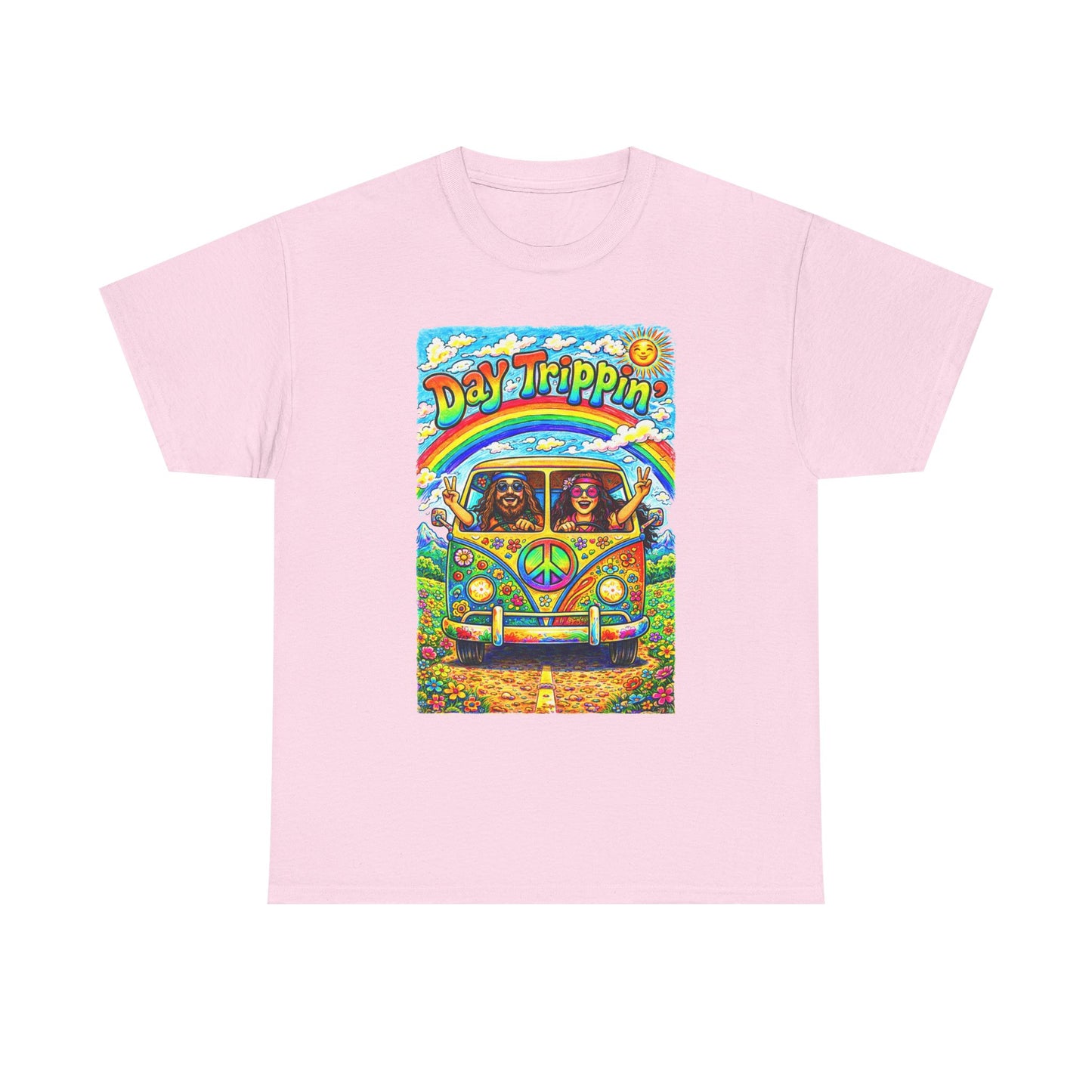 Day Trippin VW Bus Tee | Hippie Van Peace Sign Rainbow Design