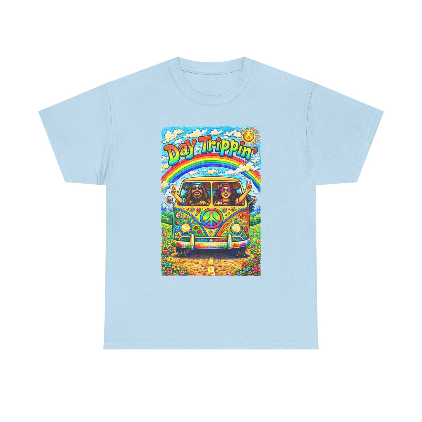 Day Trippin VW Bus Tee | Hippie Van Peace Sign Rainbow Design