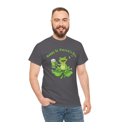 St. Patrick’s Day Happy Frog on a Shamrock T‑Shirt