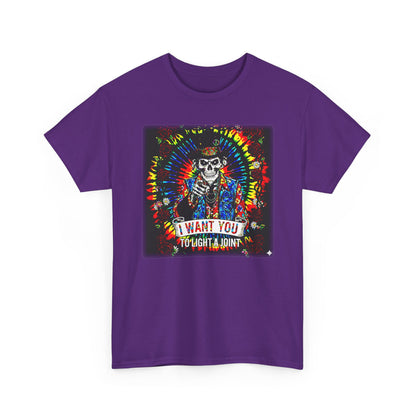Tie Dye Skeleton Soldier I Want You To Light A Joint T-Shirt | Psychedelic Cannabis Tee