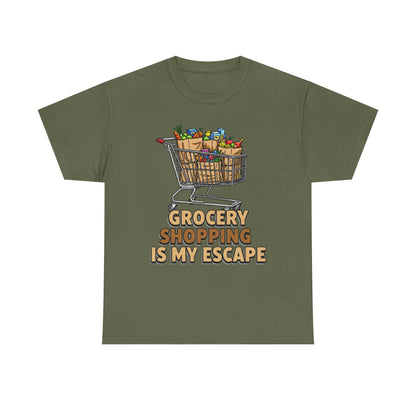 Grocery Shopping Is My Escape T-Shirt | Foodie | Shopping Cart Illustration