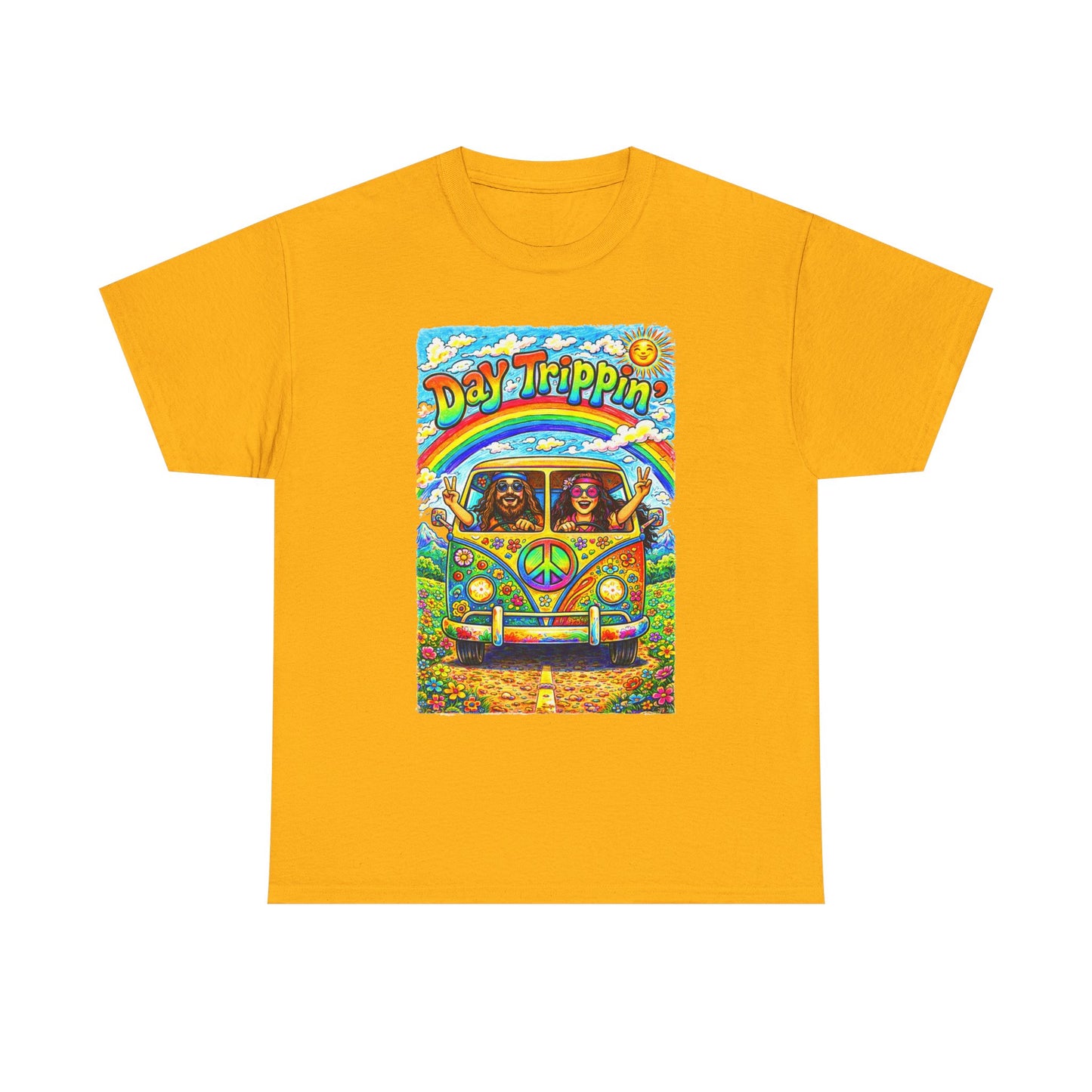 Day Trippin VW Bus Tee | Hippie Van Peace Sign Rainbow Design