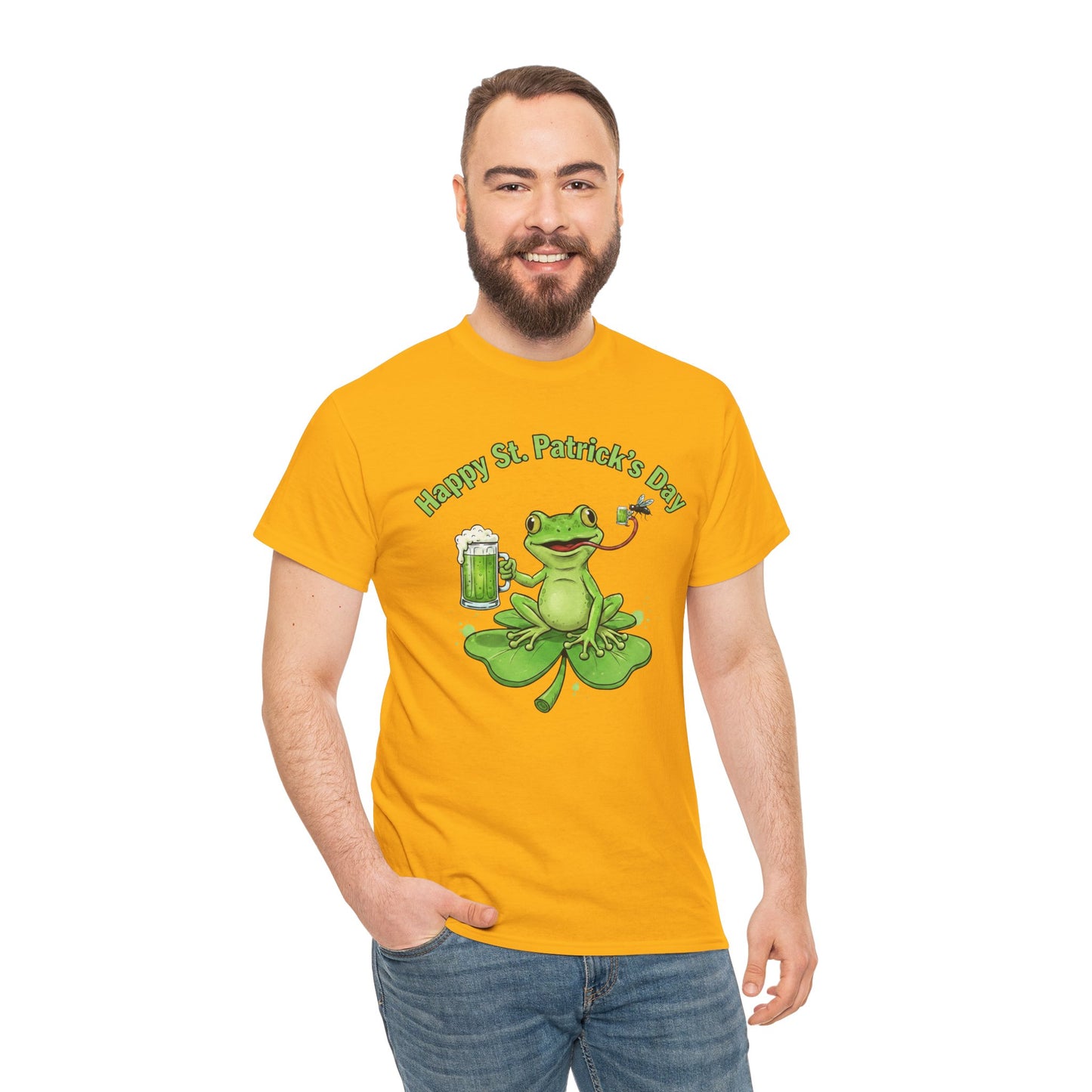 St. Patrick’s Day Happy Frog on a Shamrock T‑Shirt
